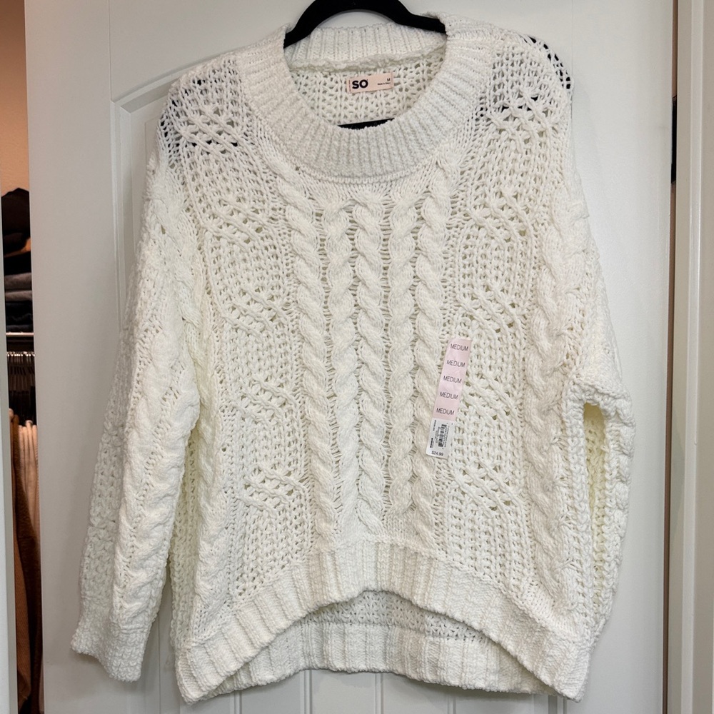 SO Women's Cream Cable Knit Sweater